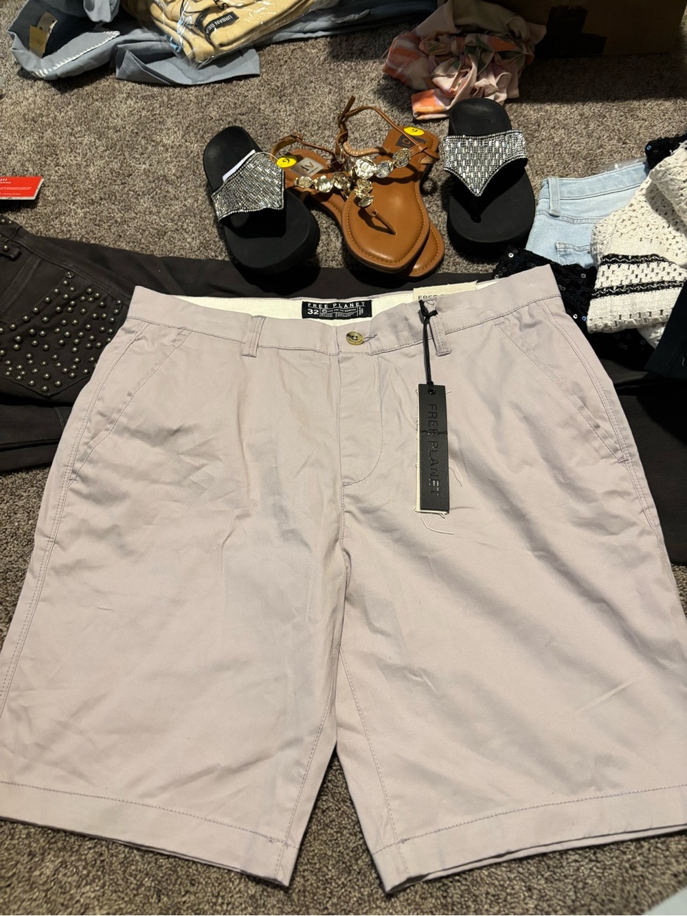 Free Planet Men's Cotton Flat-Front Shorts - Light Tan